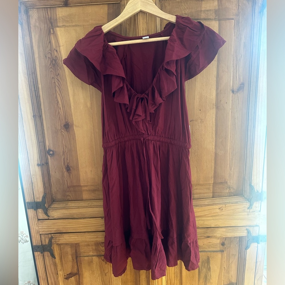 Old Navy Burgundy Ruffle Dress Small